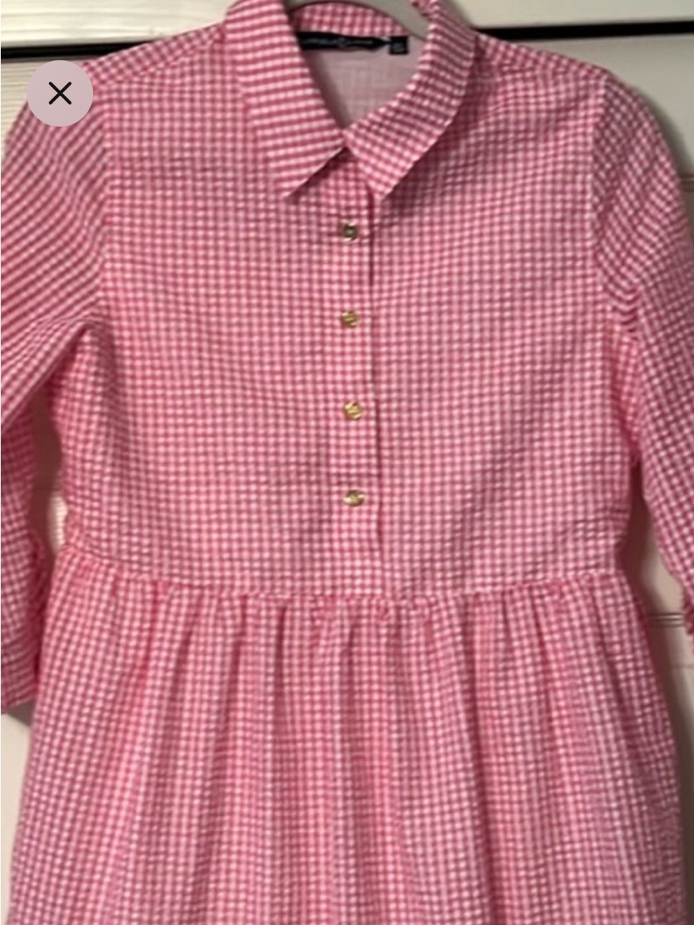 Duffield Lane Pink Gingham Tiered Shirt Dress large lined like new